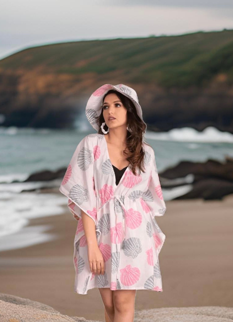 Seashell Serenity  short Beach  Kaftan / cover ups