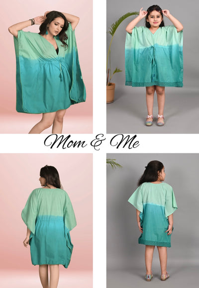 Tie-Dye Aqua And Sea Green Ombré Mulmul Kaftan