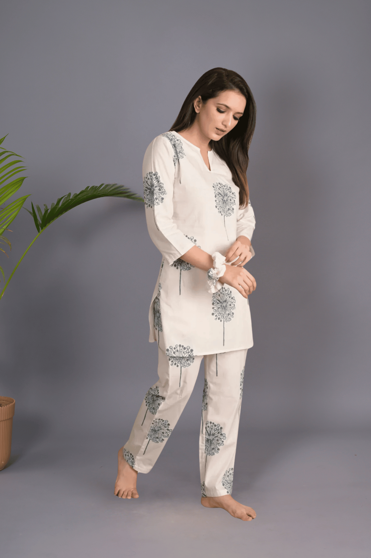 Blue floral handcrafted Sleepwear set/ top and pant / night suit