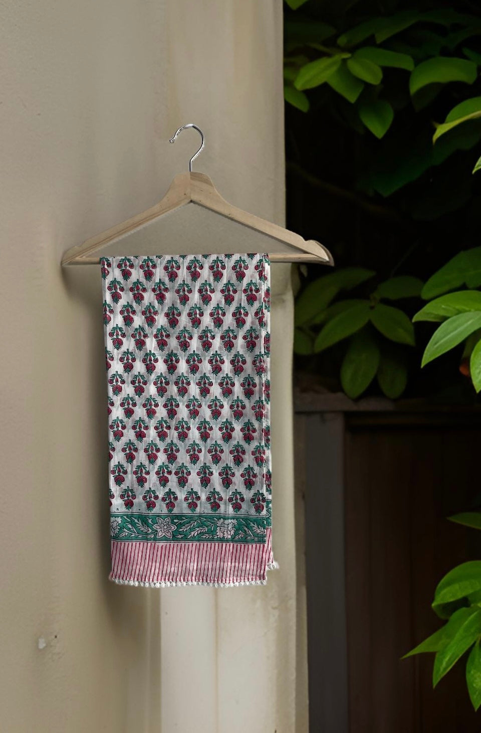 Salam Pink & Green Handcrafted Cotton Scarf / Stole