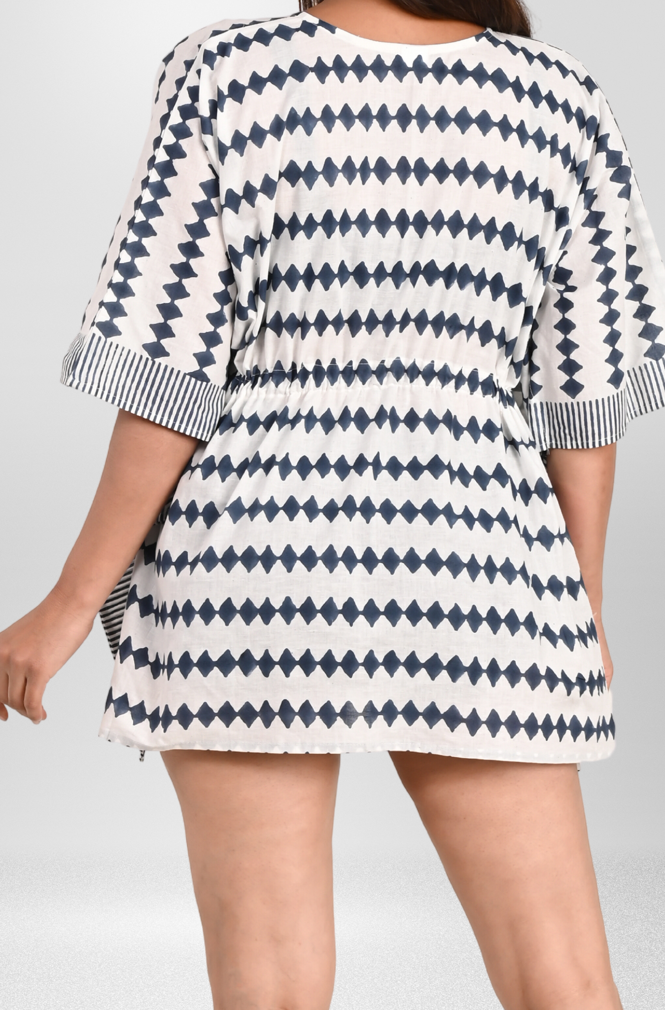 Blue Geometry  Block Printed  short Kaftan / cover ups