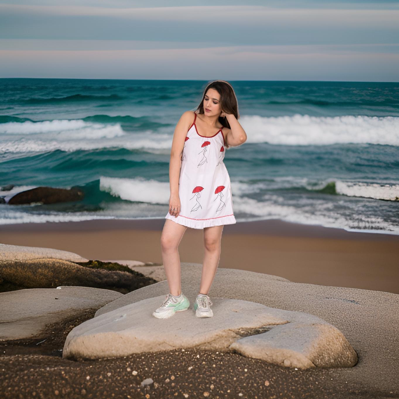 Red & Black Swinging Umbrella Beach / Sleepwear Tunic