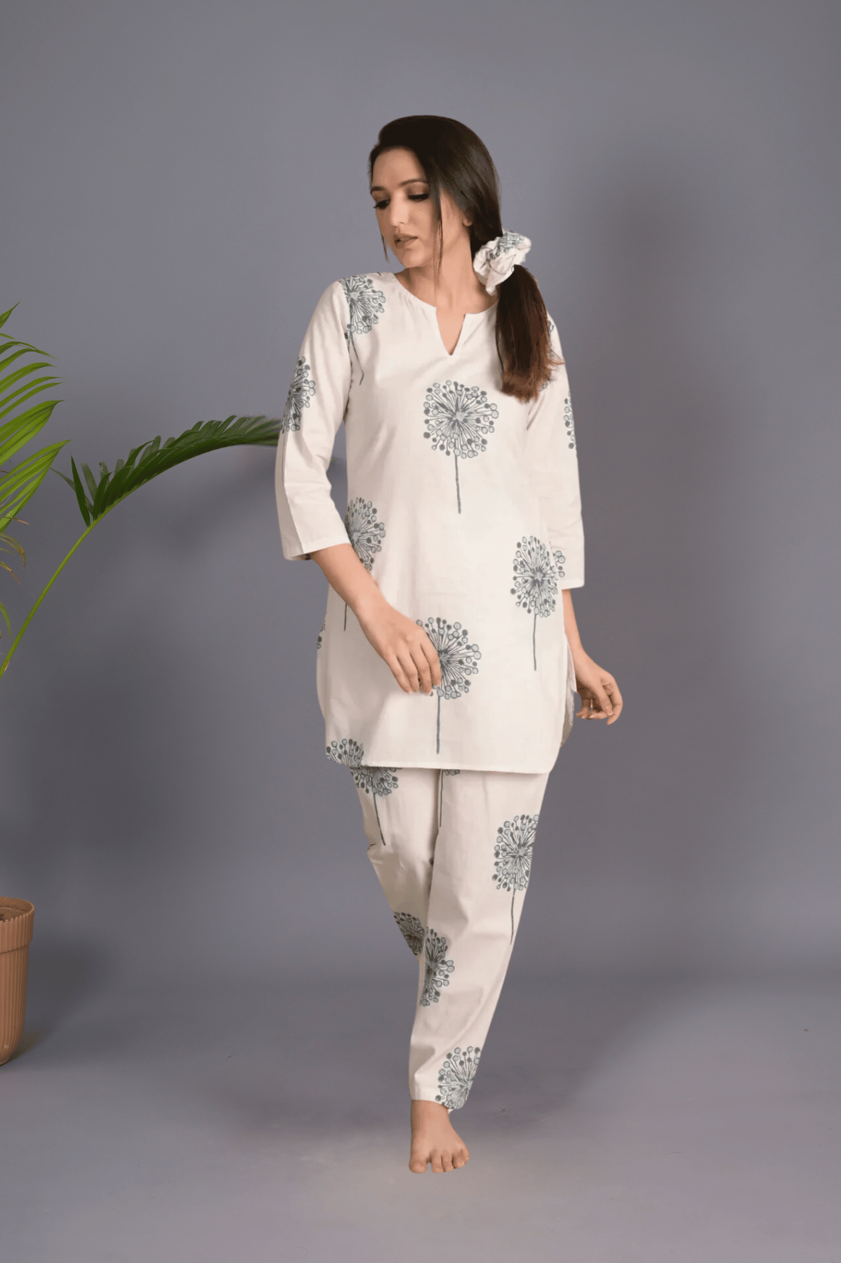 Blue floral handcrafted Sleepwear set/ top and pant / night suit