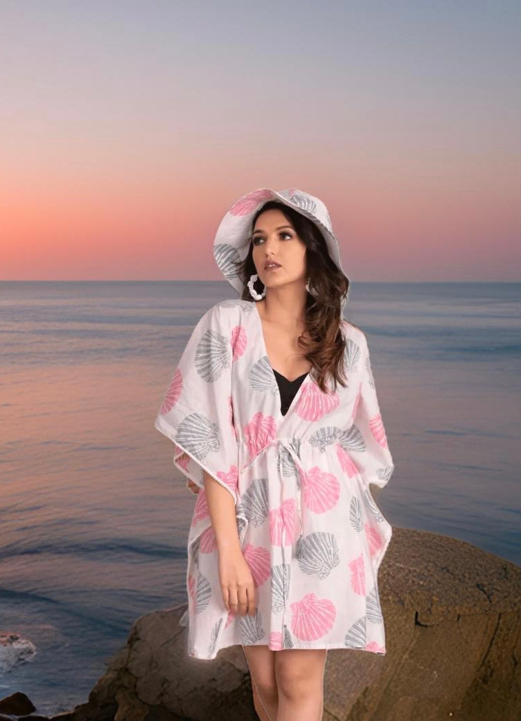 Seashell Serenity  short Beach  Kaftan / cover ups