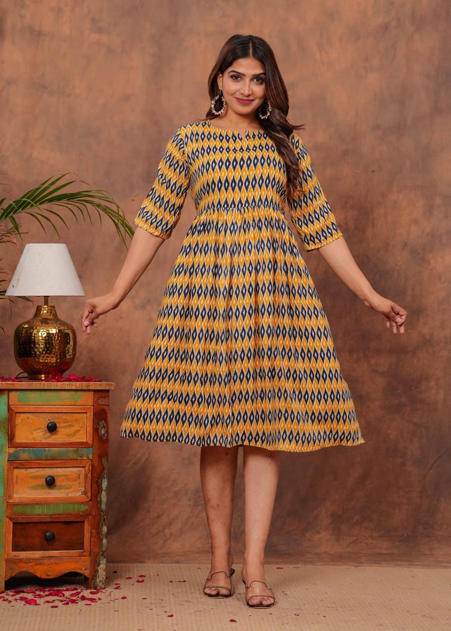 Geometric design yellow long tunic / dress / frock