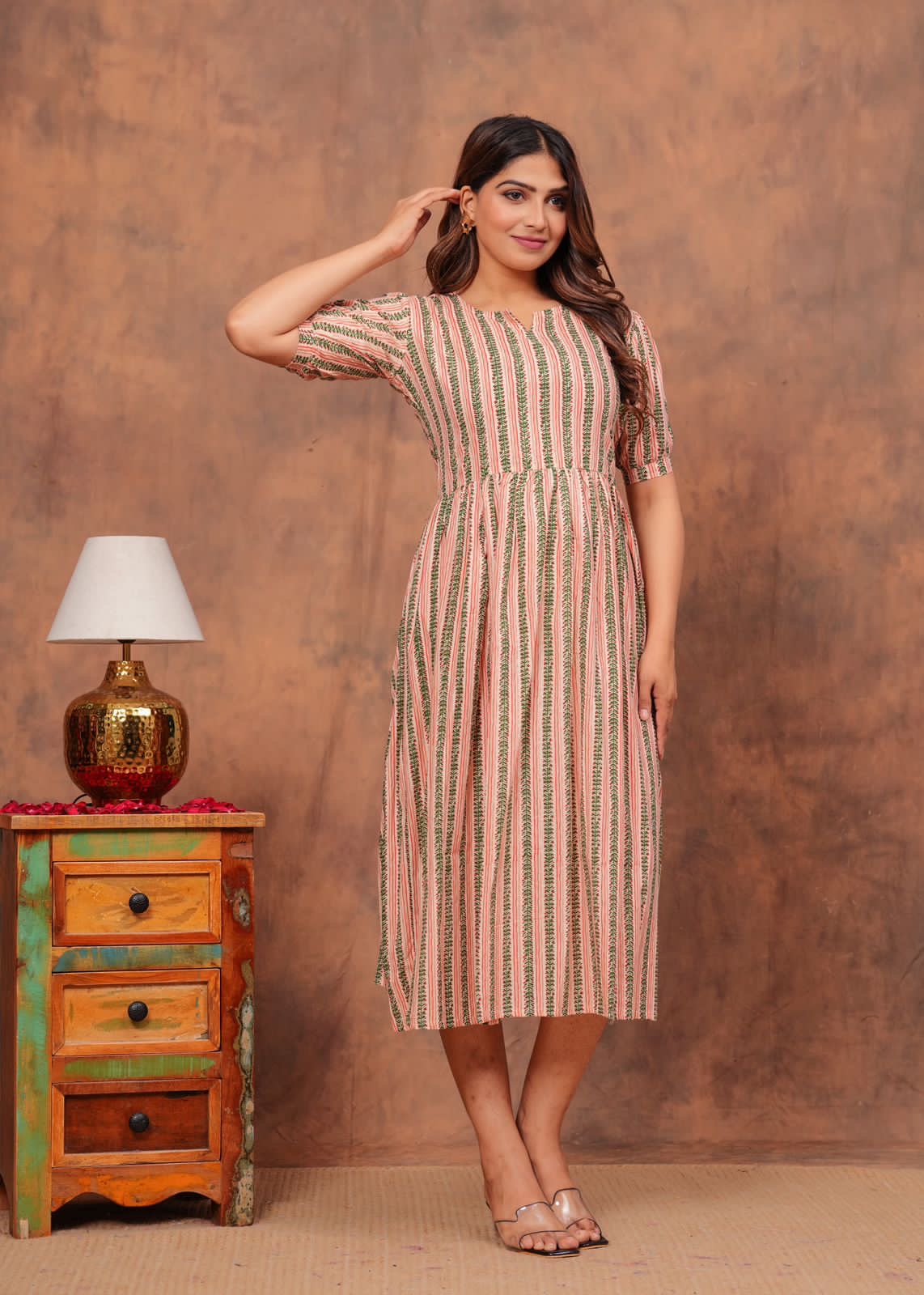 Vertical stripes peach long Tunic / dress