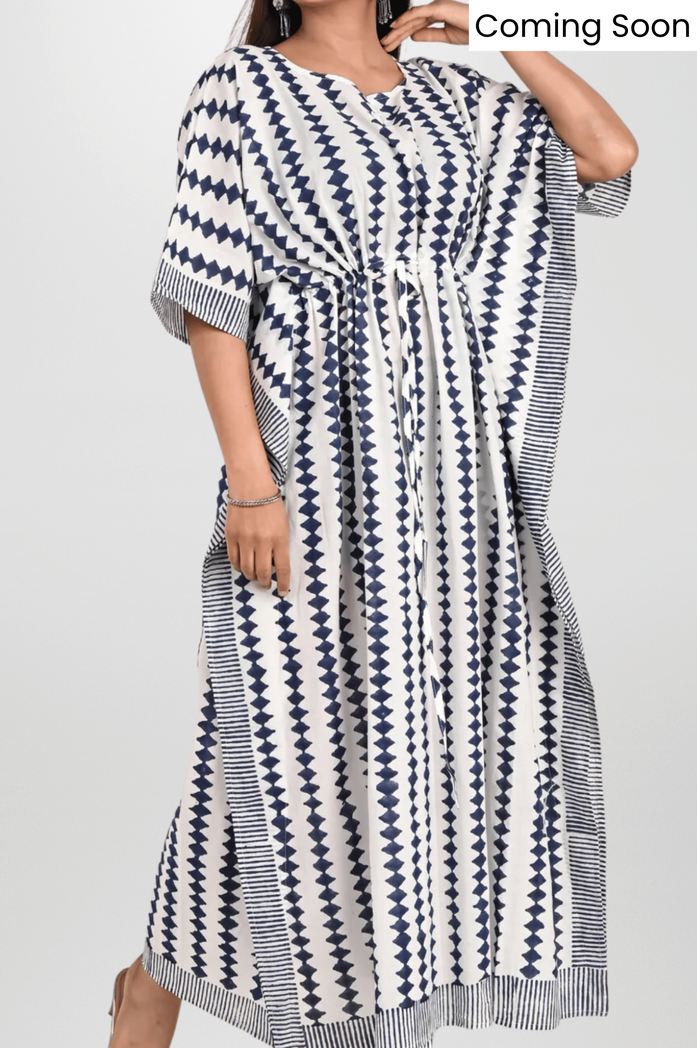 Blue Geometry Fusion Cotton long  Kaftan / maxi / nighty