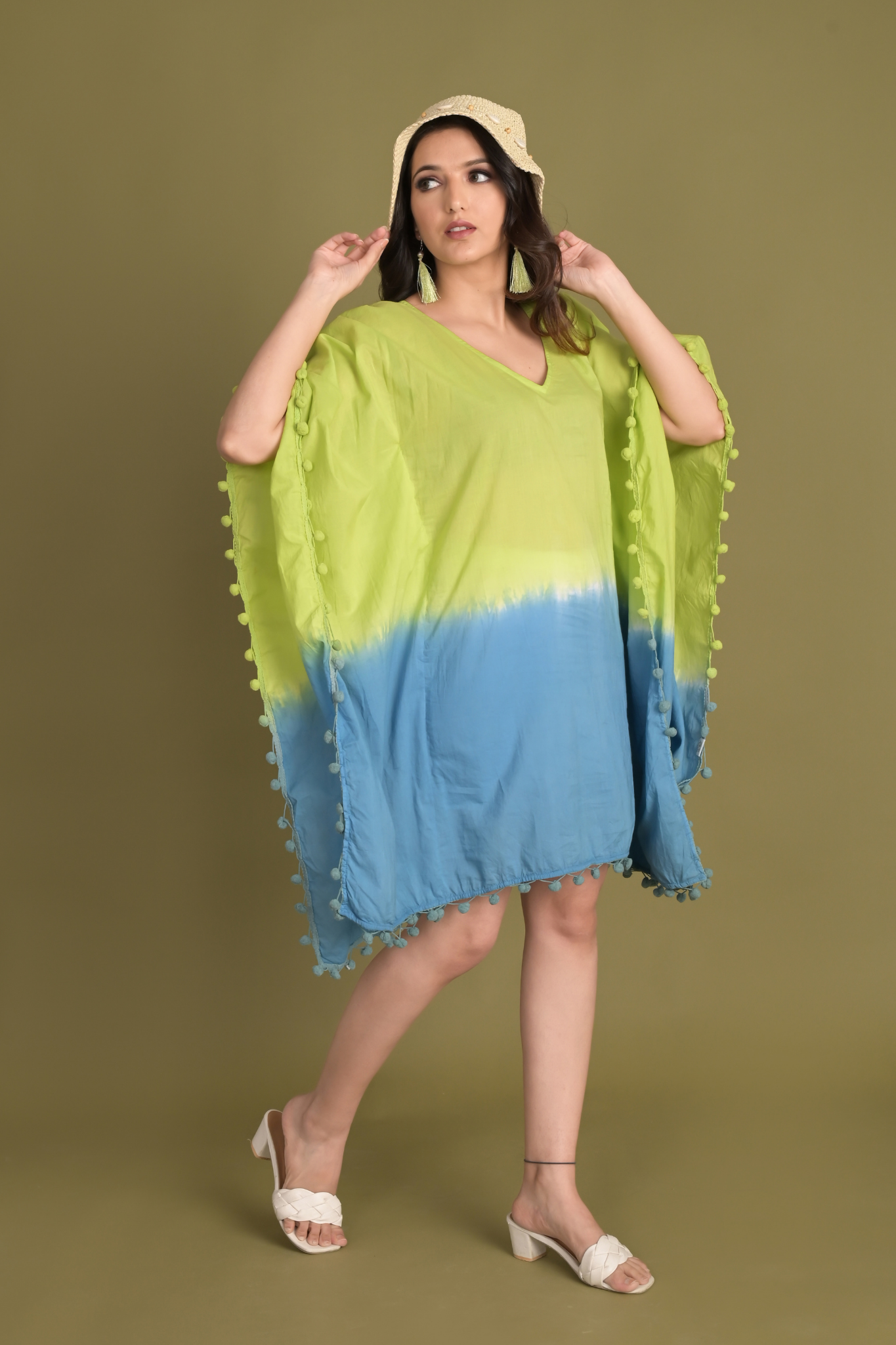 Tie-Dye Fusion Cotton Kaftan  Green & Blue - Women