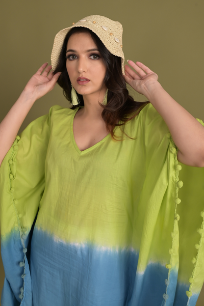 Tie-Dye Fusion Cotton Kaftan  Green & Blue - Women