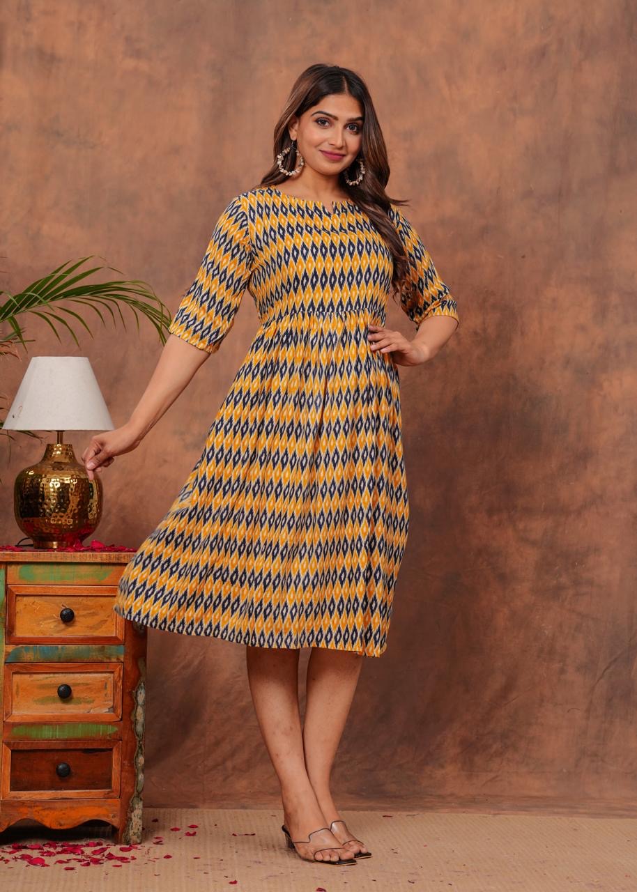 Geometric design yellow long tunic / dress / frock