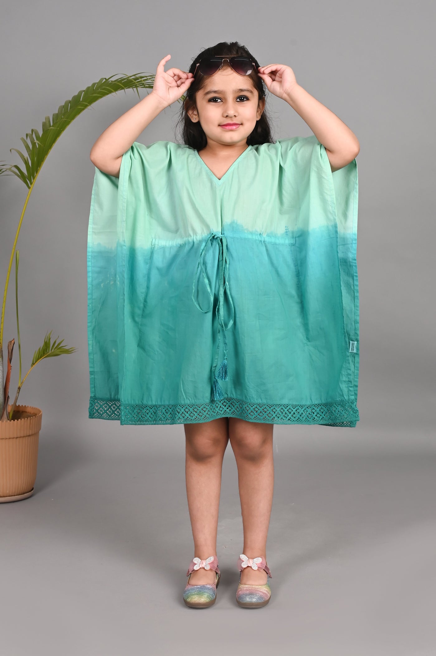 Tie-Dye Aqua And Sea Green Ombré Mulmul Kaftan