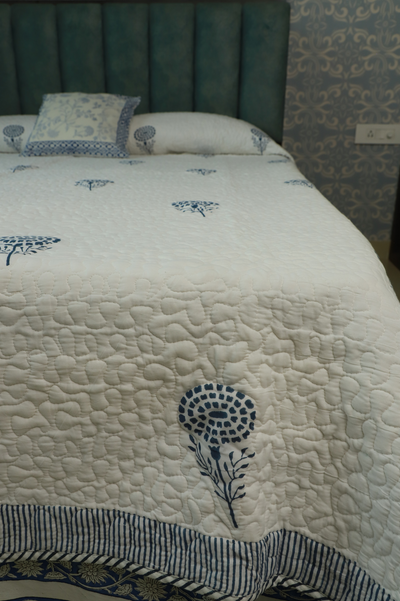 Indigo Mesh Melody Reversible Comforter With White Flower Motif