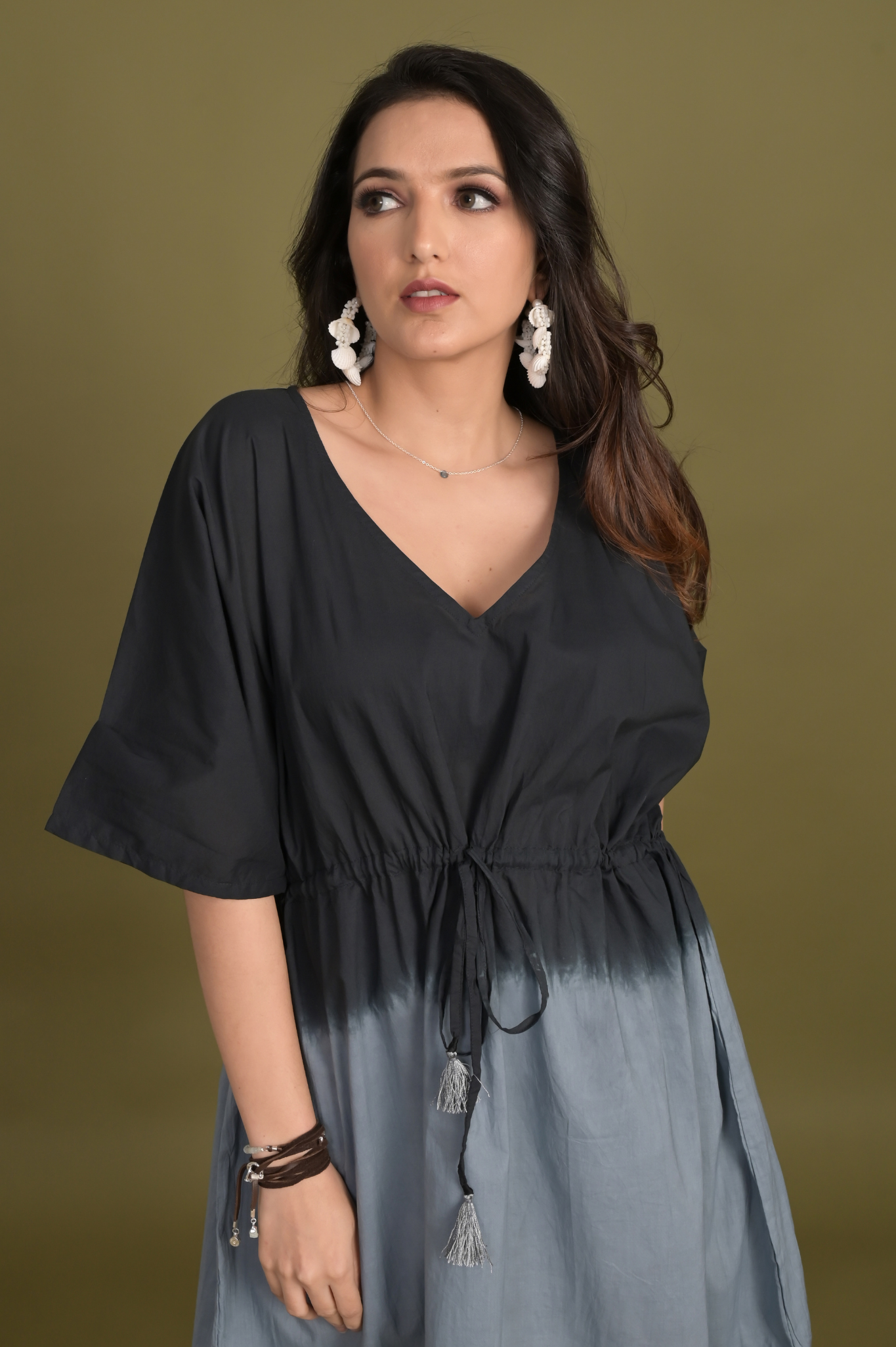 Tie-Dye Fusion Cotton Kaftan Black & Grey - Women