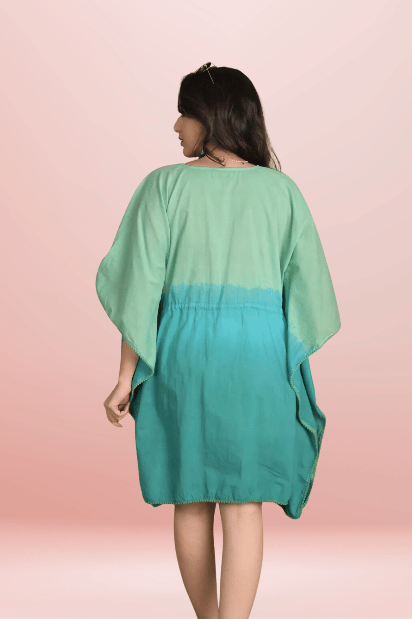 Tie-Dye Aqua And Sea Green Ombré Mulmul Kaftan