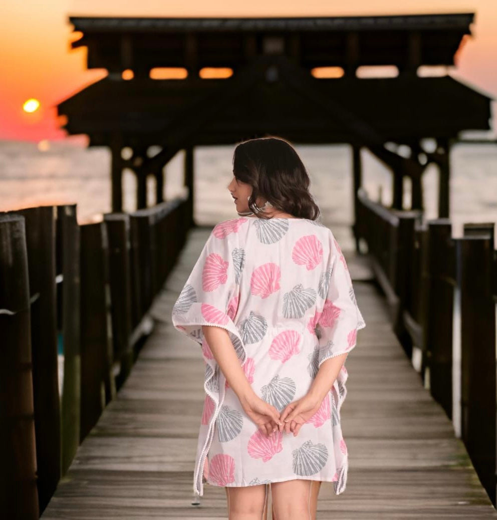 Seashell Serenity  short Beach  Kaftan / cover ups