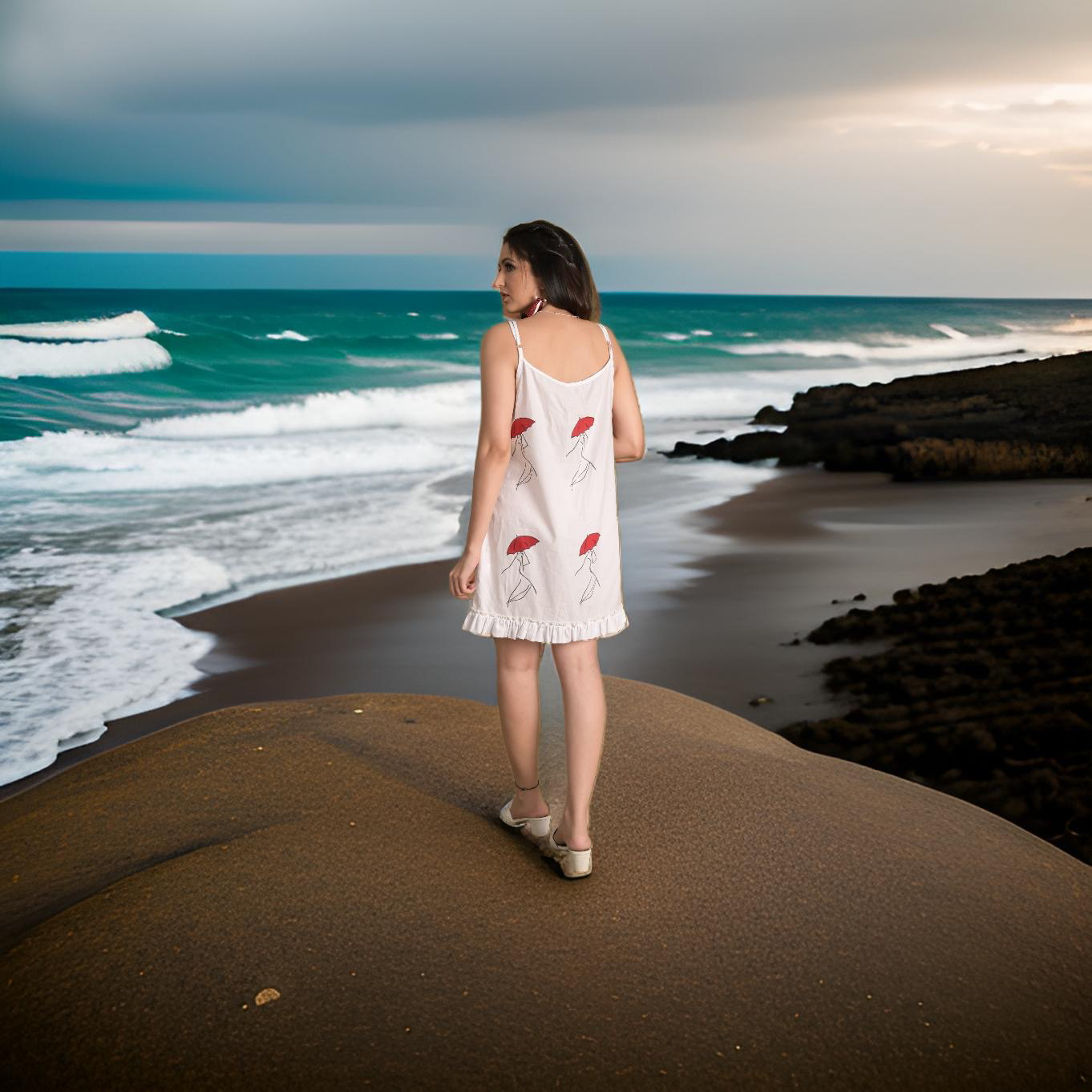 Red & Black Swinging Umbrella Beach / Sleepwear Tunic