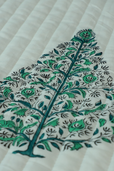 Green Oasis Symphony Reversible Comforter With Mughal Accents