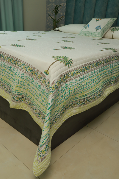 Green Palm Geometry Mirage Reversible  Comforter With Tropical Vibes