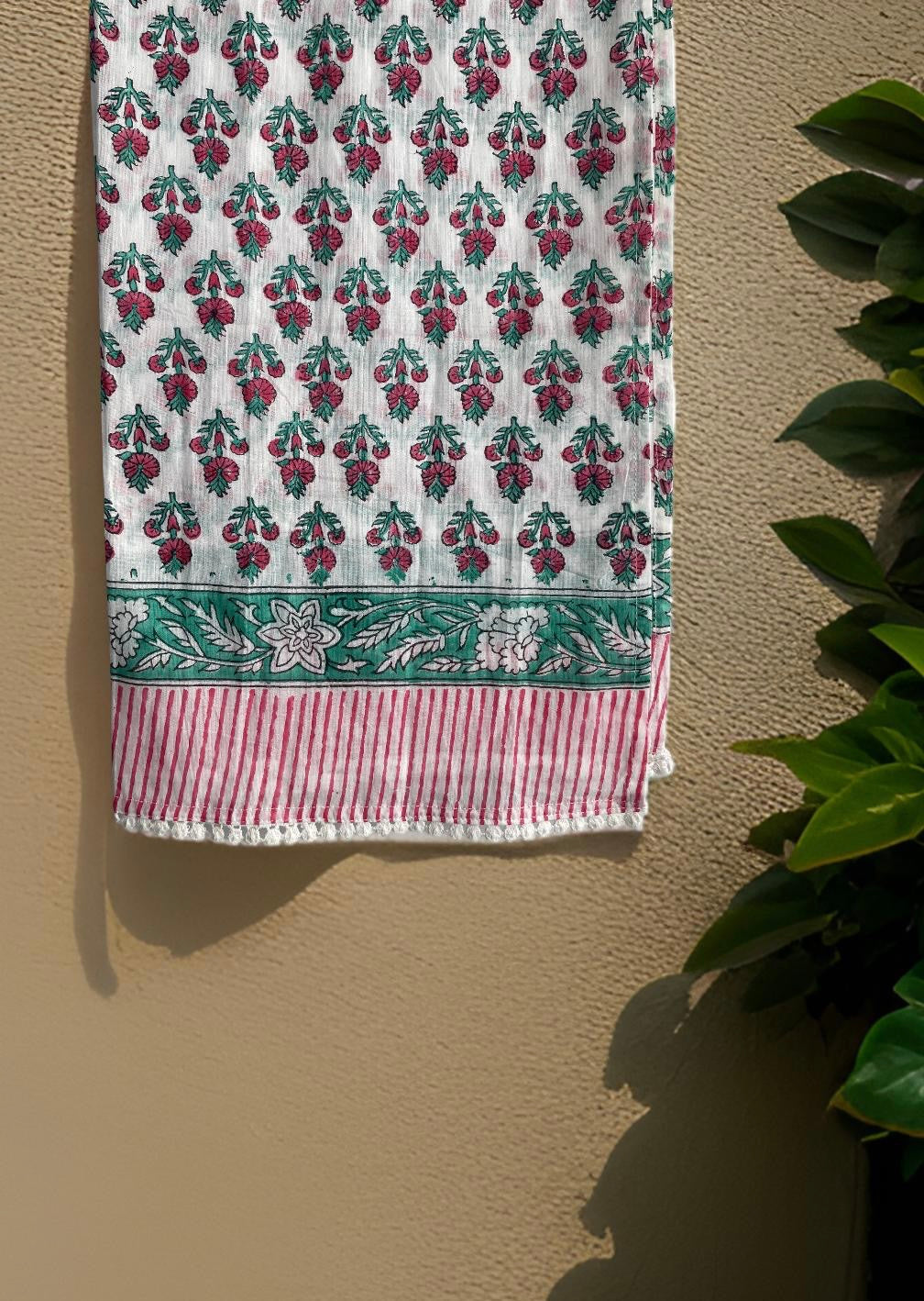 Salam Pink & Green Handcrafted Cotton Scarf / Stole