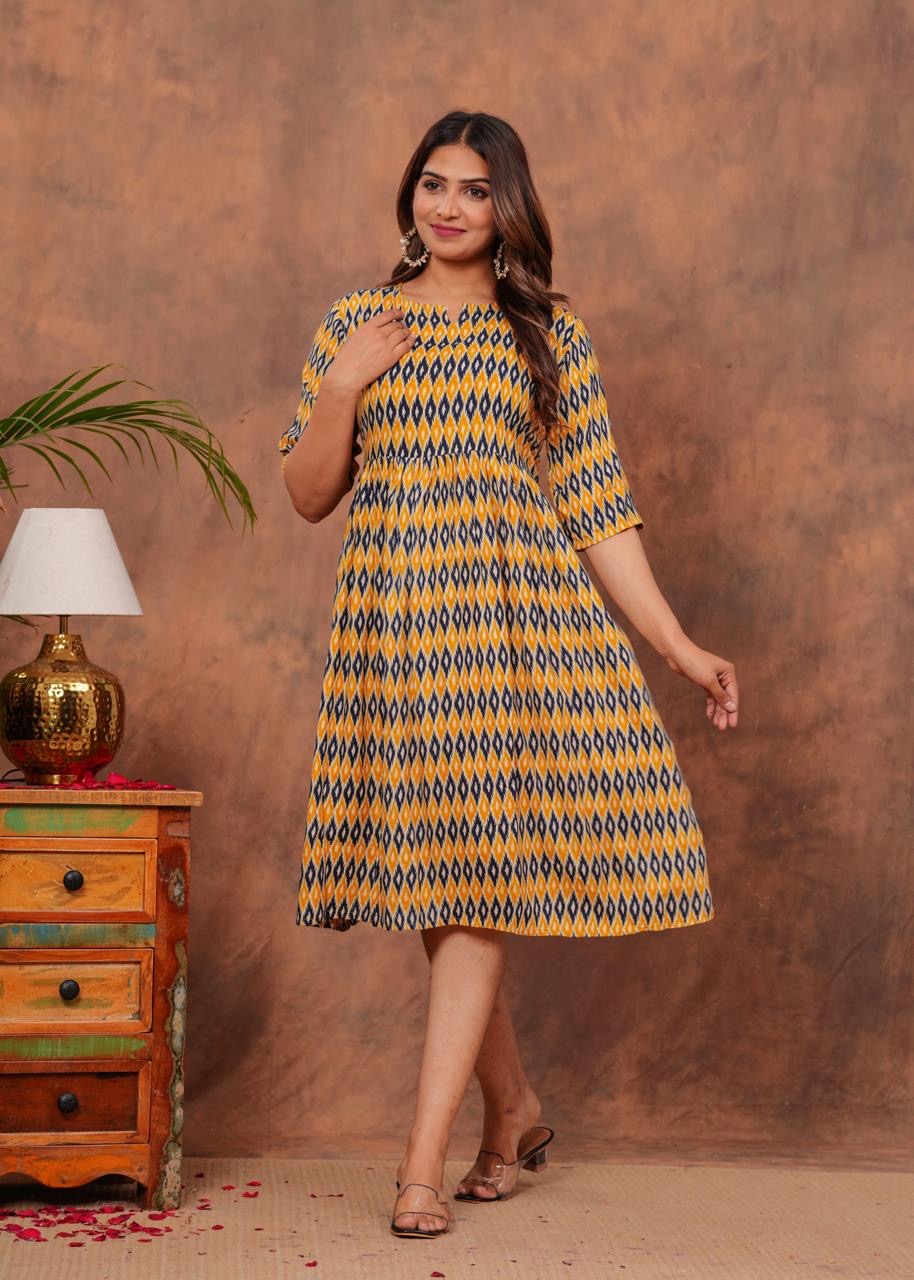 Geometric design yellow long tunic / dress / frock