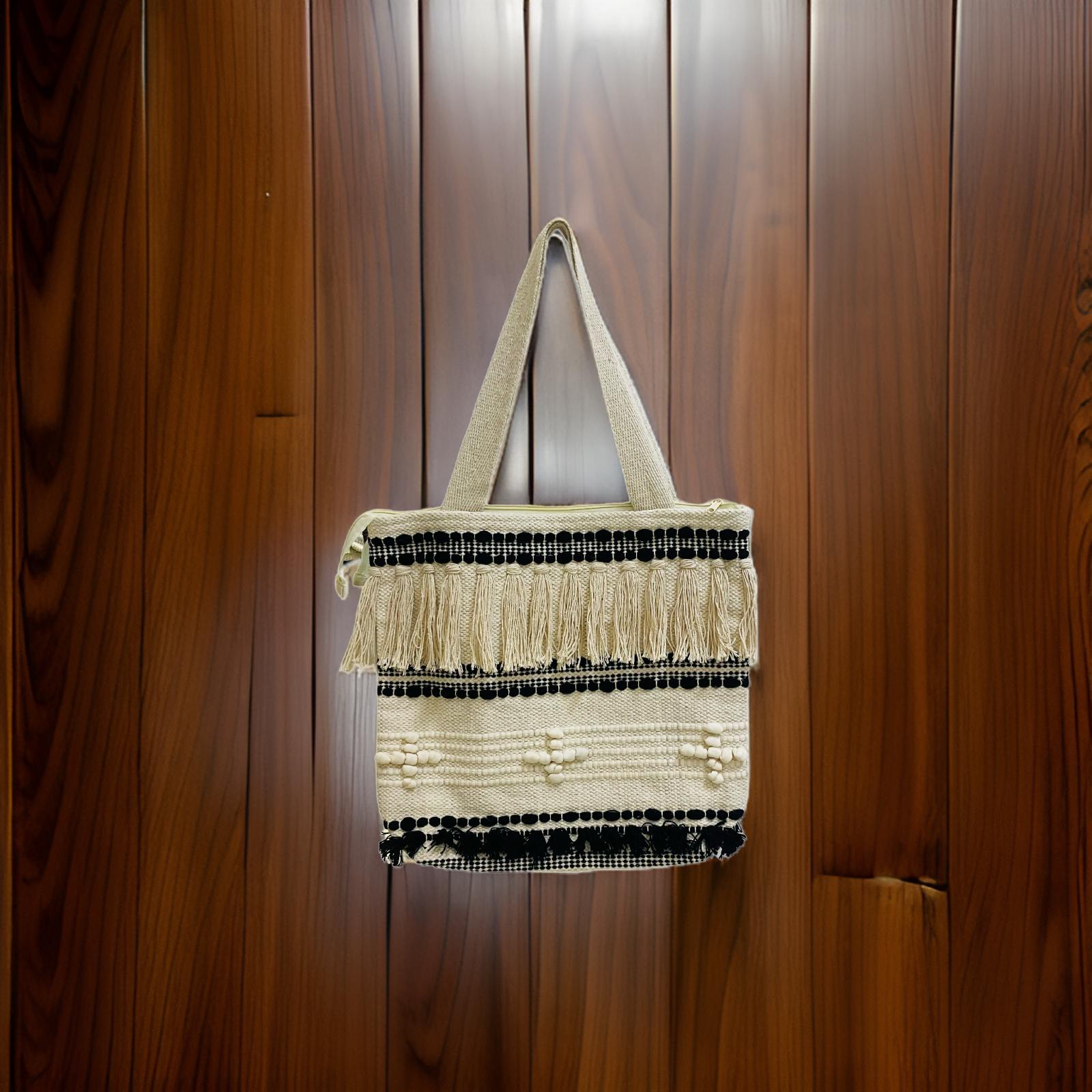 Beautiful Boho Tote Bag / travel / beach-black & beige