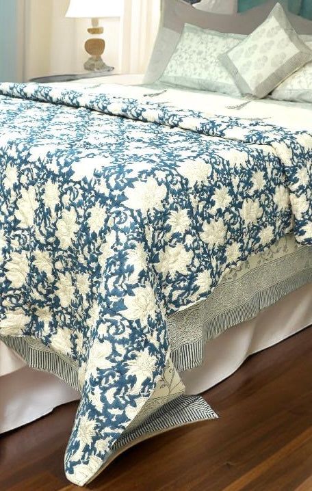 ARTISAN TOUCH ( AC )COTTON HERITAGE QUILT / DUVET WITH WHITE LOTUS HAND BLOCK PRINT  (King)