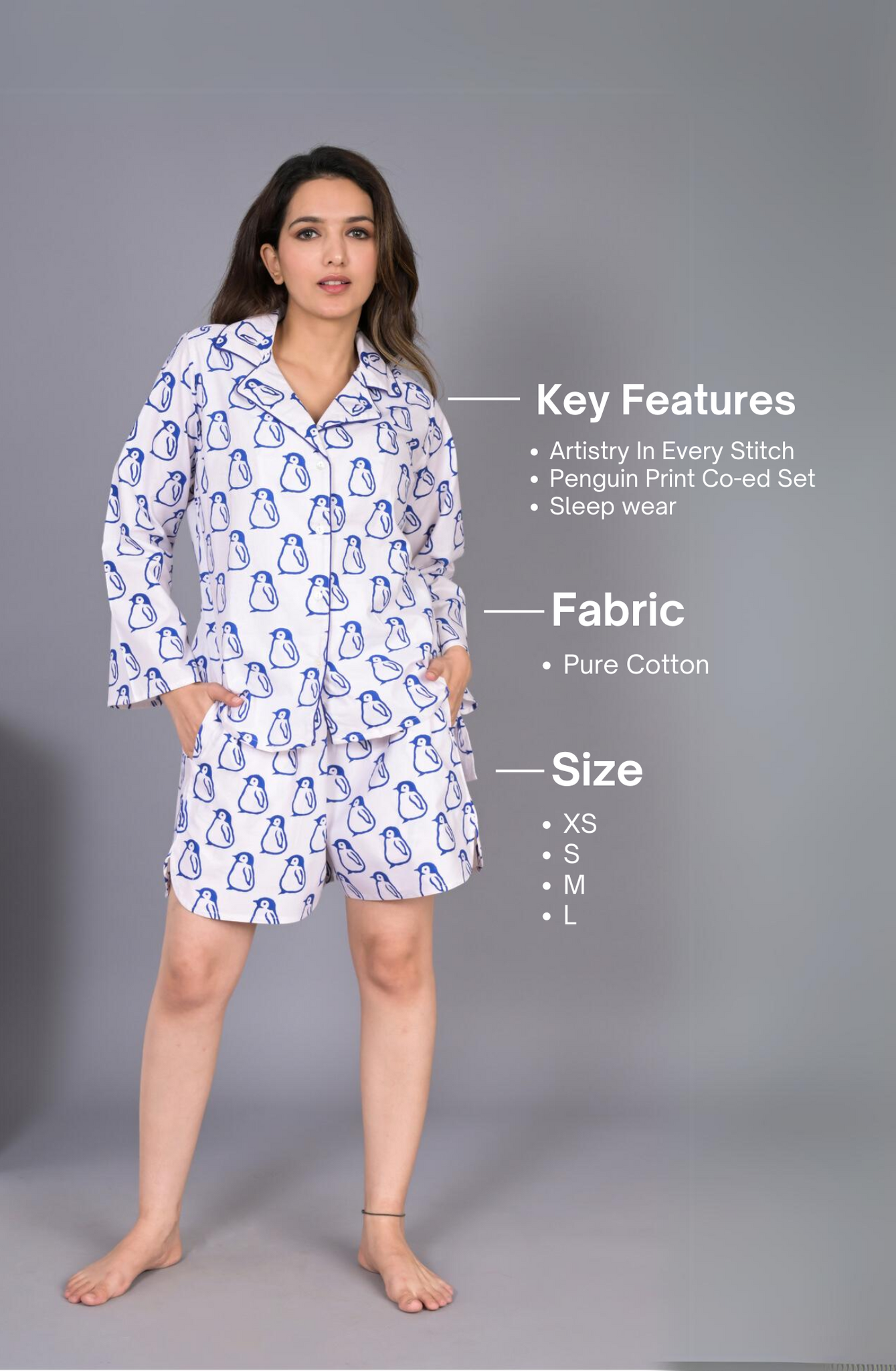 Cute & Comfy Penguin print sleepwear / top and shorts / casual wear- women