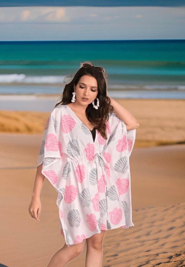 Seashell Serenity  short Beach  Kaftan / cover ups