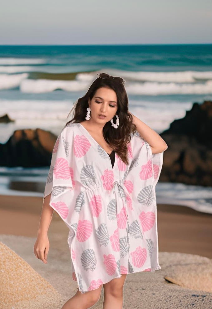 Seashell Serenity  short Beach  Kaftan / cover ups