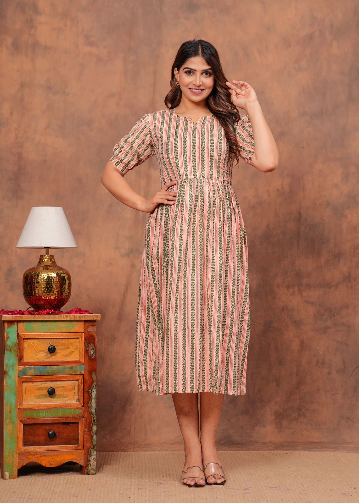 Vertical stripes peach long Tunic / dress