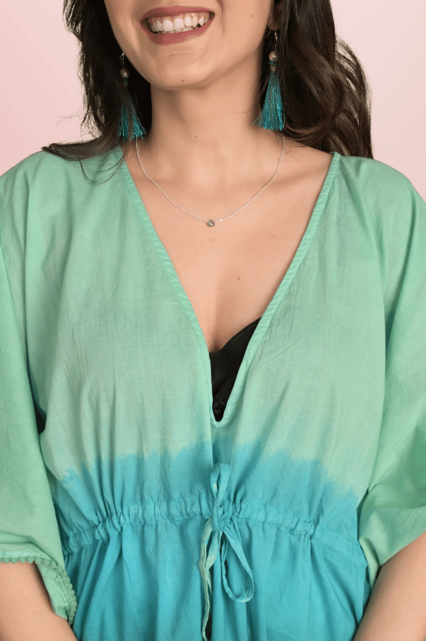 Tie-Dye Aqua And Sea Green Ombré Mulmul Kaftan