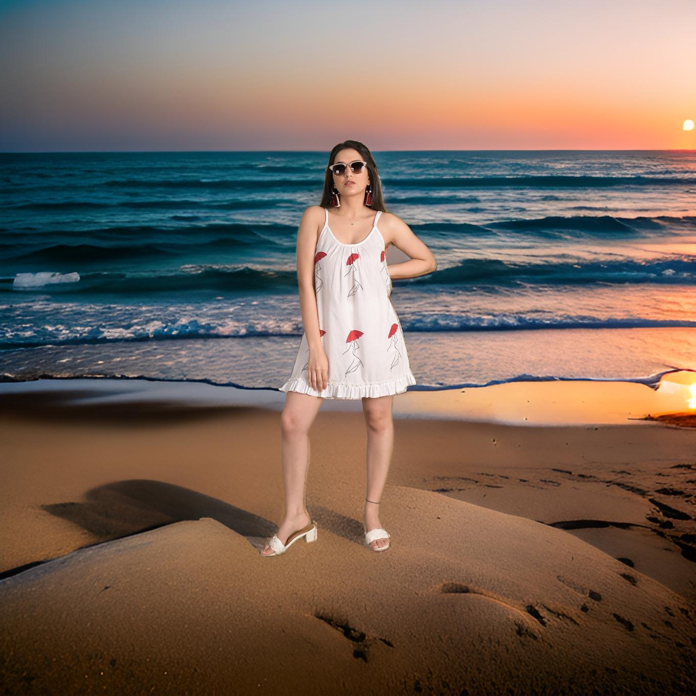 Red & Black Swinging Umbrella Beach / Sleepwear Tunic