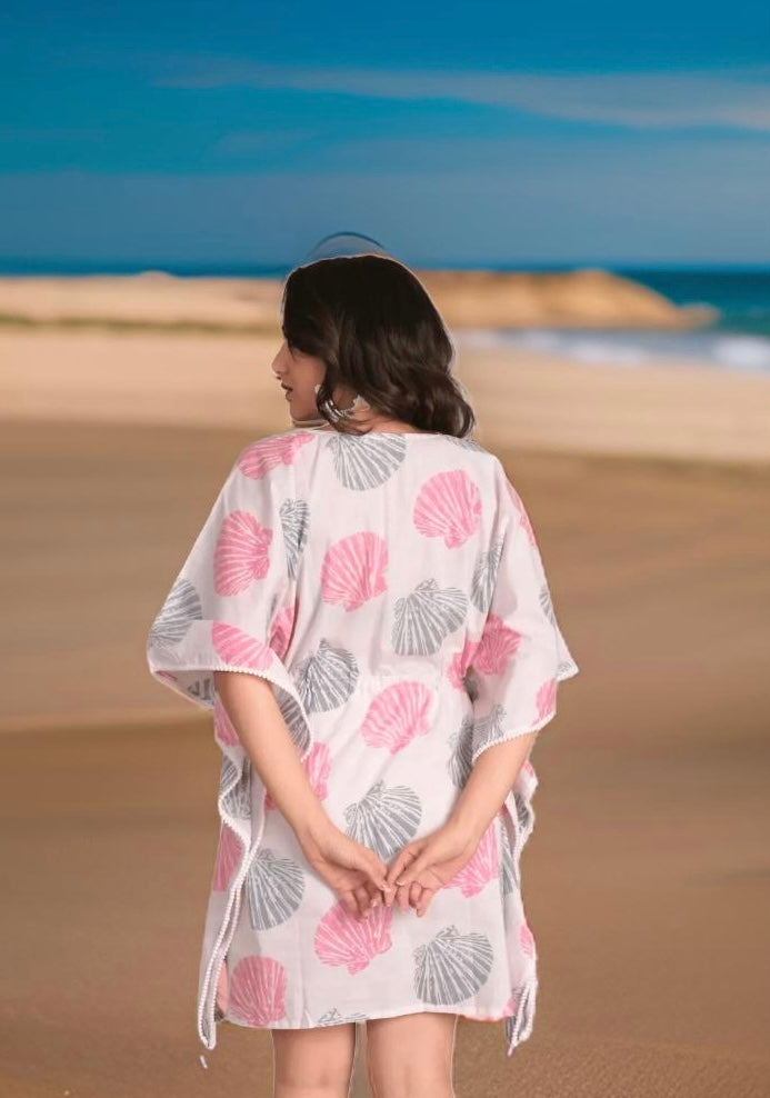 Seashell Serenity  short Beach  Kaftan / cover ups