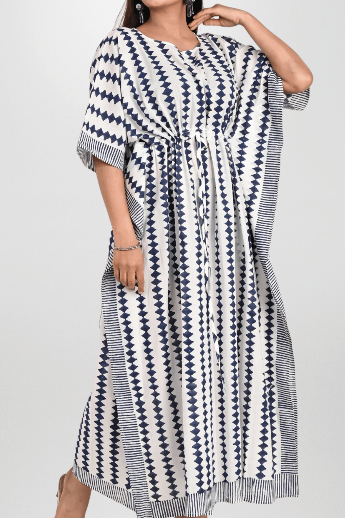 Blue Geometry Fusion Cotton long  Kaftan / maxi / nighty