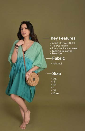 Tie-Dye Fusion Cotton Kaftan Green & Turquiose - Women